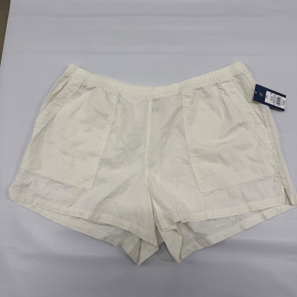 Universal Thread Womens XXL White Linen Blend Elastic Waist Patch‎ Pocket Shorts